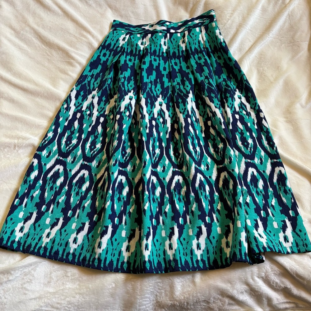 Teal and Navy Patterned Skirt Size XS